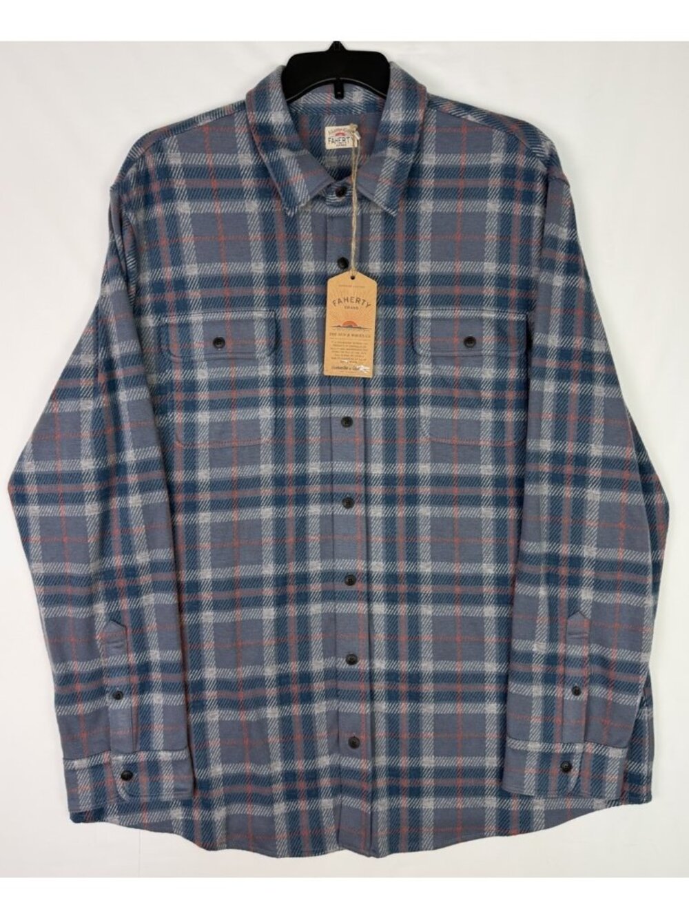 Faherty Legend Sweater Mens Three Lakes Blue Plaid Flannel Shirt Jacket 2XLT NWT